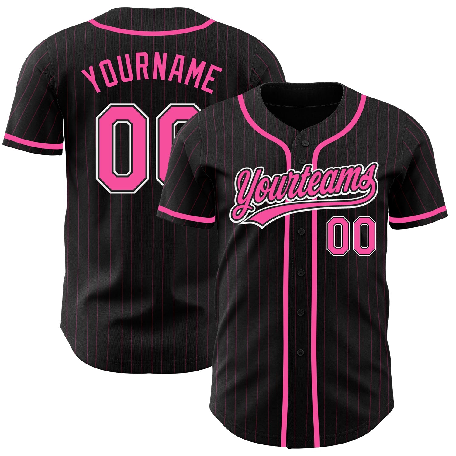 Custom Black Pink Pinstripe Pink-White Authentic Baseball Jersey - Sky-Custom