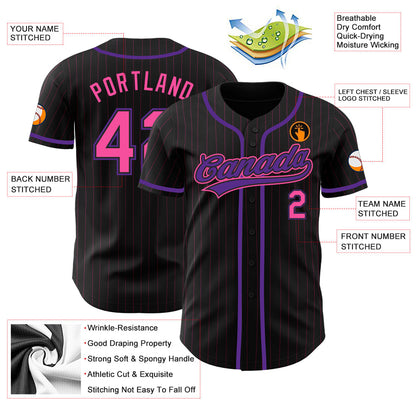 Custom Black Pink Pinstripe Pink-Purple Authentic Baseball Jersey - Sky-Custom