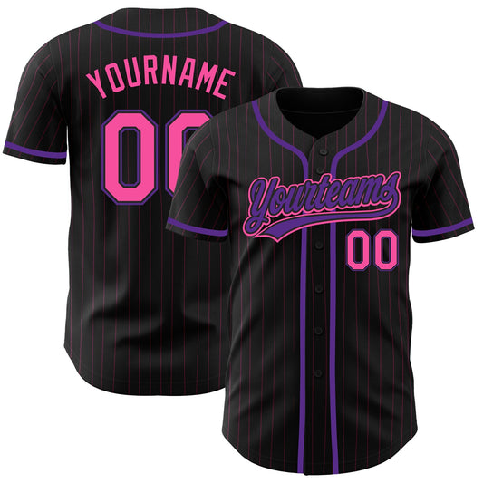 Custom Black Pink Pinstripe Pink-Purple Authentic Baseball Jersey - Sky-Custom