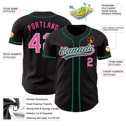 Custom Black Pink Pinstripe Pink-Kelly Green Authentic Baseball Jersey - Sky-Custom