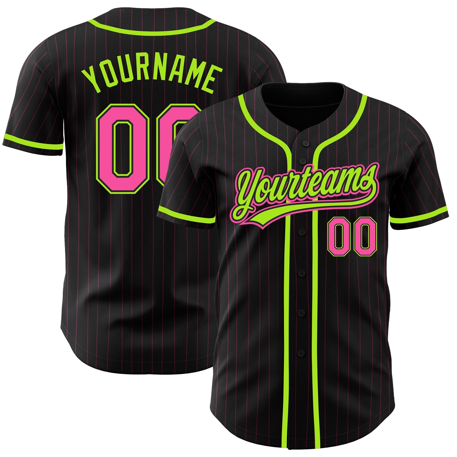 Custom Black Pink Pinstripe Pink-Neon Green Authentic Baseball Jersey - Sky-Custom