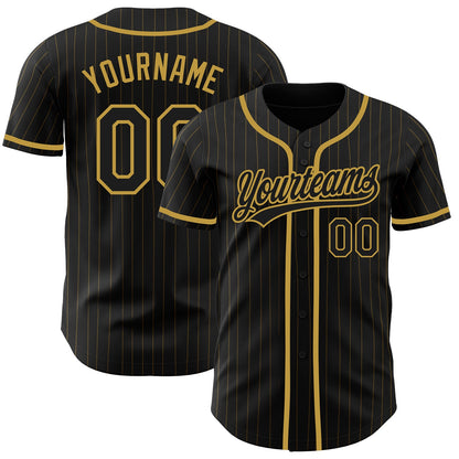 Custom Black Old Gold Pinstripe Black Authentic Baseball Jersey - Sky-Custom