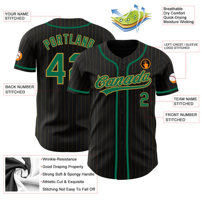 Custom Black Old Gold Pinstripe Kelly Green Authentic Baseball Jersey - Sky-Custom
