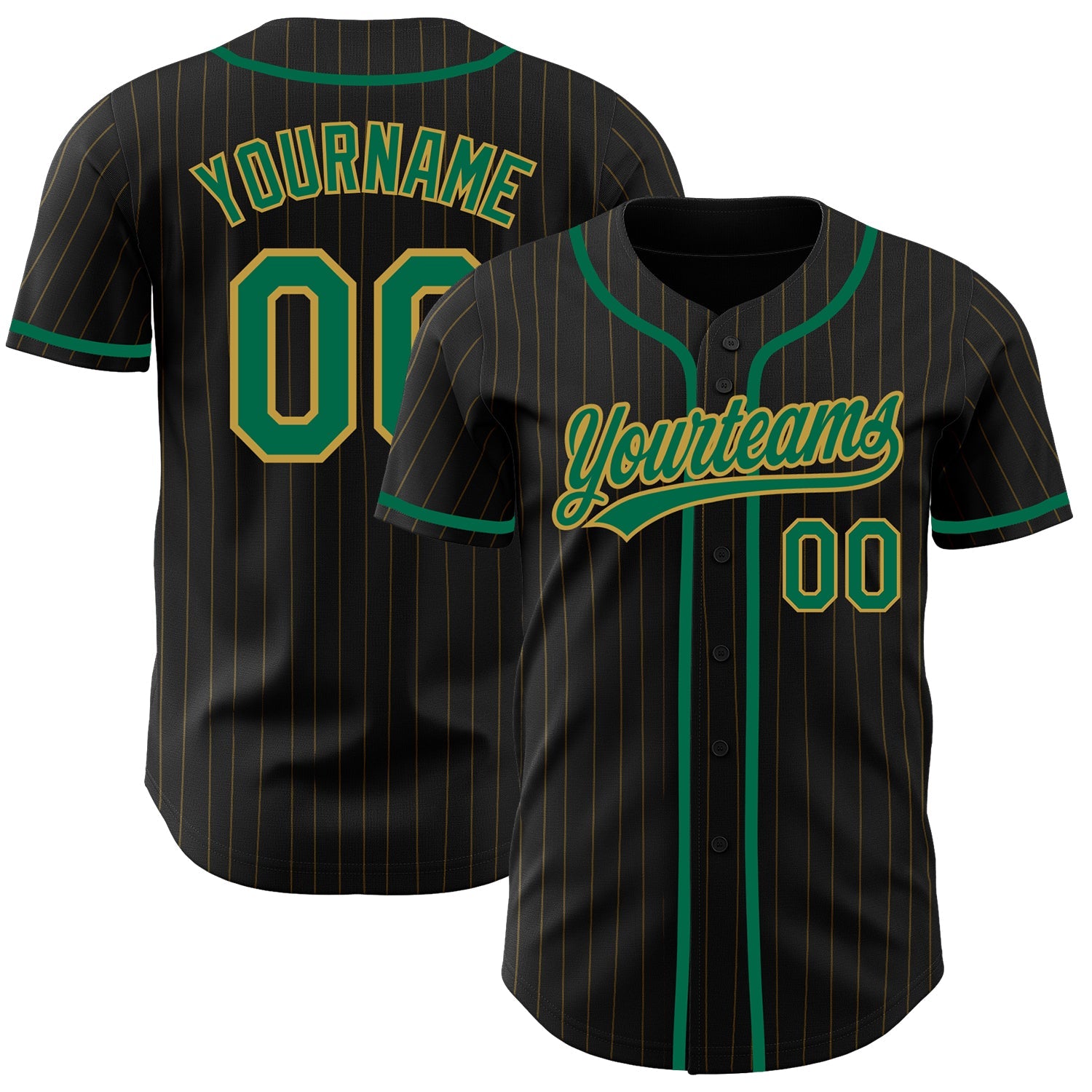Custom Black Old Gold Pinstripe Kelly Green Authentic Baseball Jersey - Sky-Custom