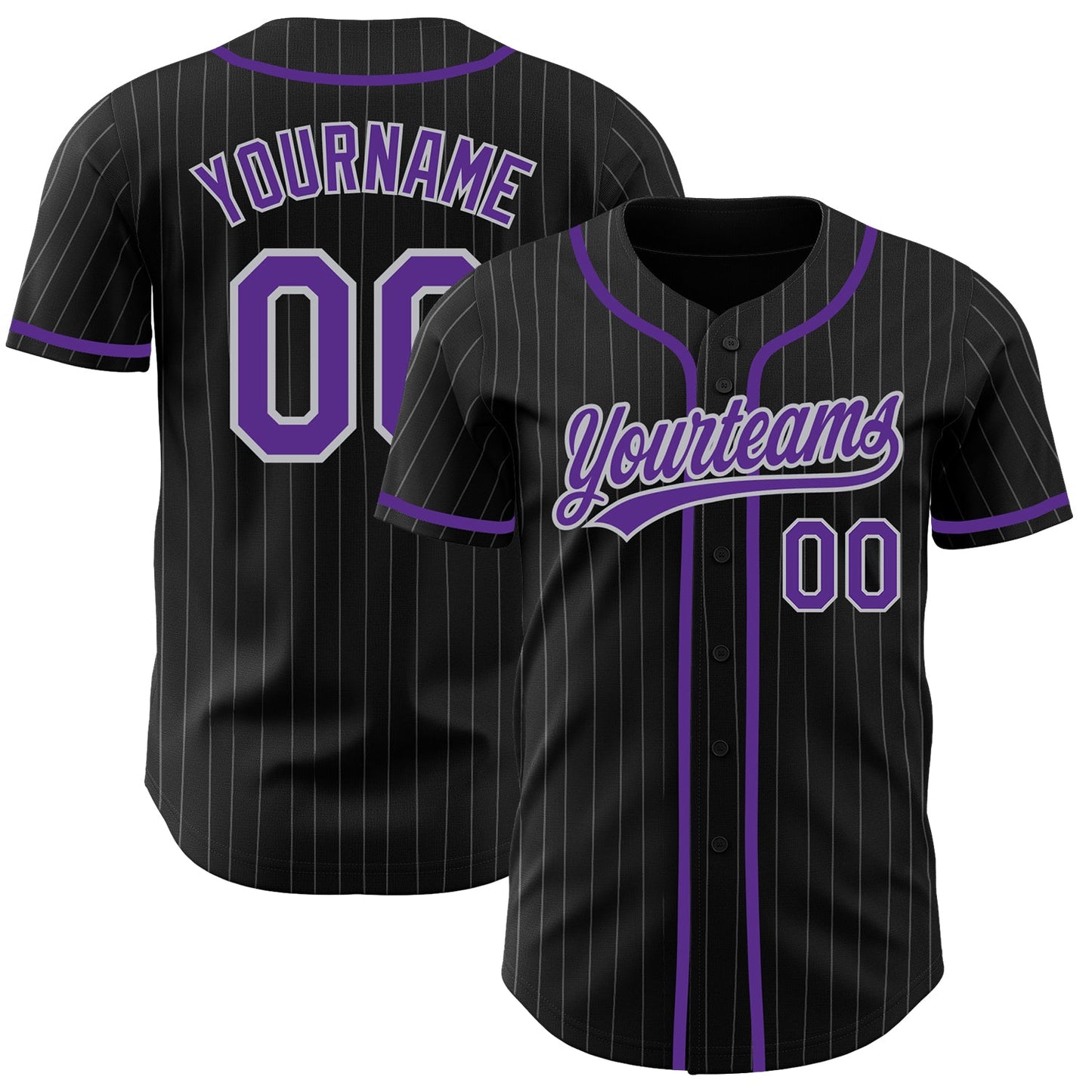 Custom Black Gray Pinstripe Purple Authentic Baseball Jersey - Sky-Custom