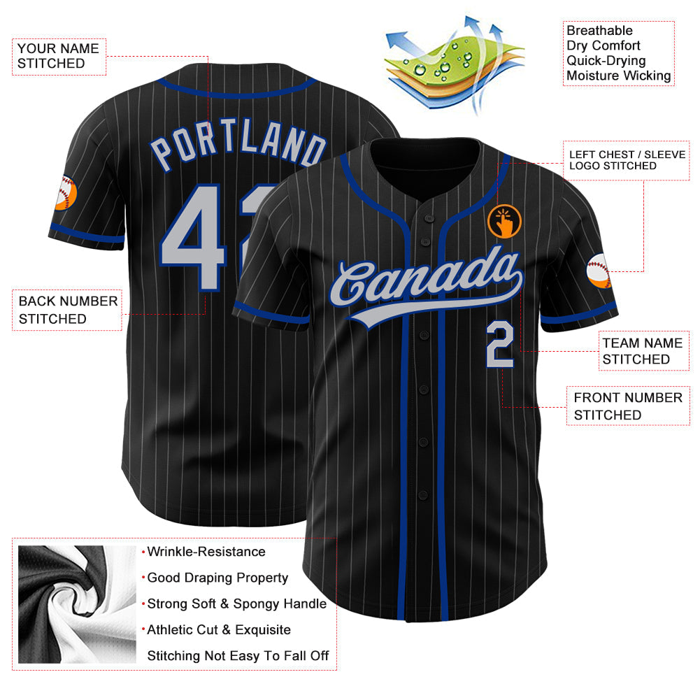 Custom Black Gray Pinstripe Gray-Royal Authentic Baseball Jersey - Sky-Custom