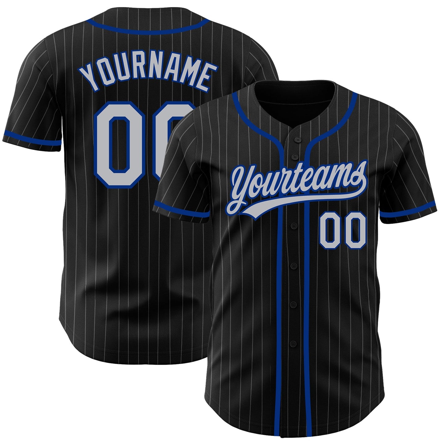 Custom Black Gray Pinstripe Gray-Royal Authentic Baseball Jersey - Sky-Custom