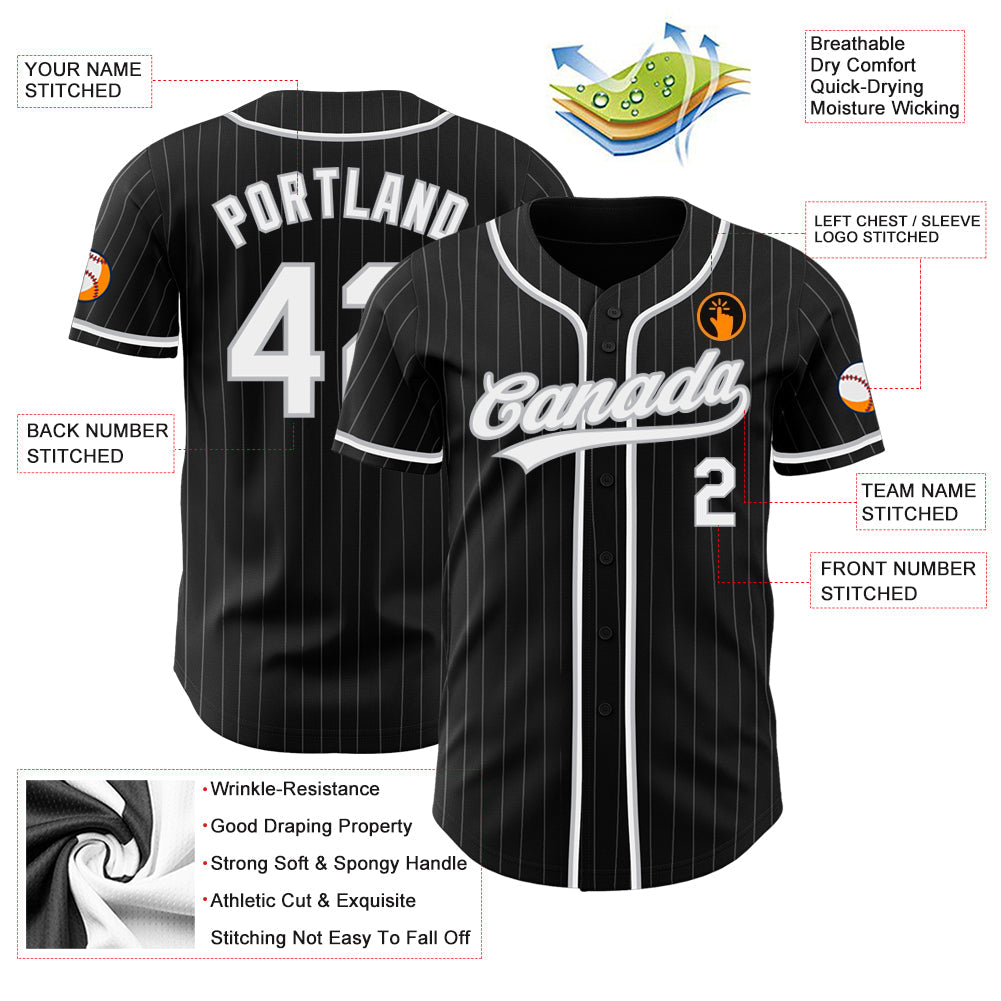 Custom Black Gray Pinstripe White Authentic Baseball Jersey - Sky-Custom