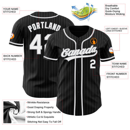 Custom Black Gray Pinstripe White Authentic Baseball Jersey - Sky-Custom