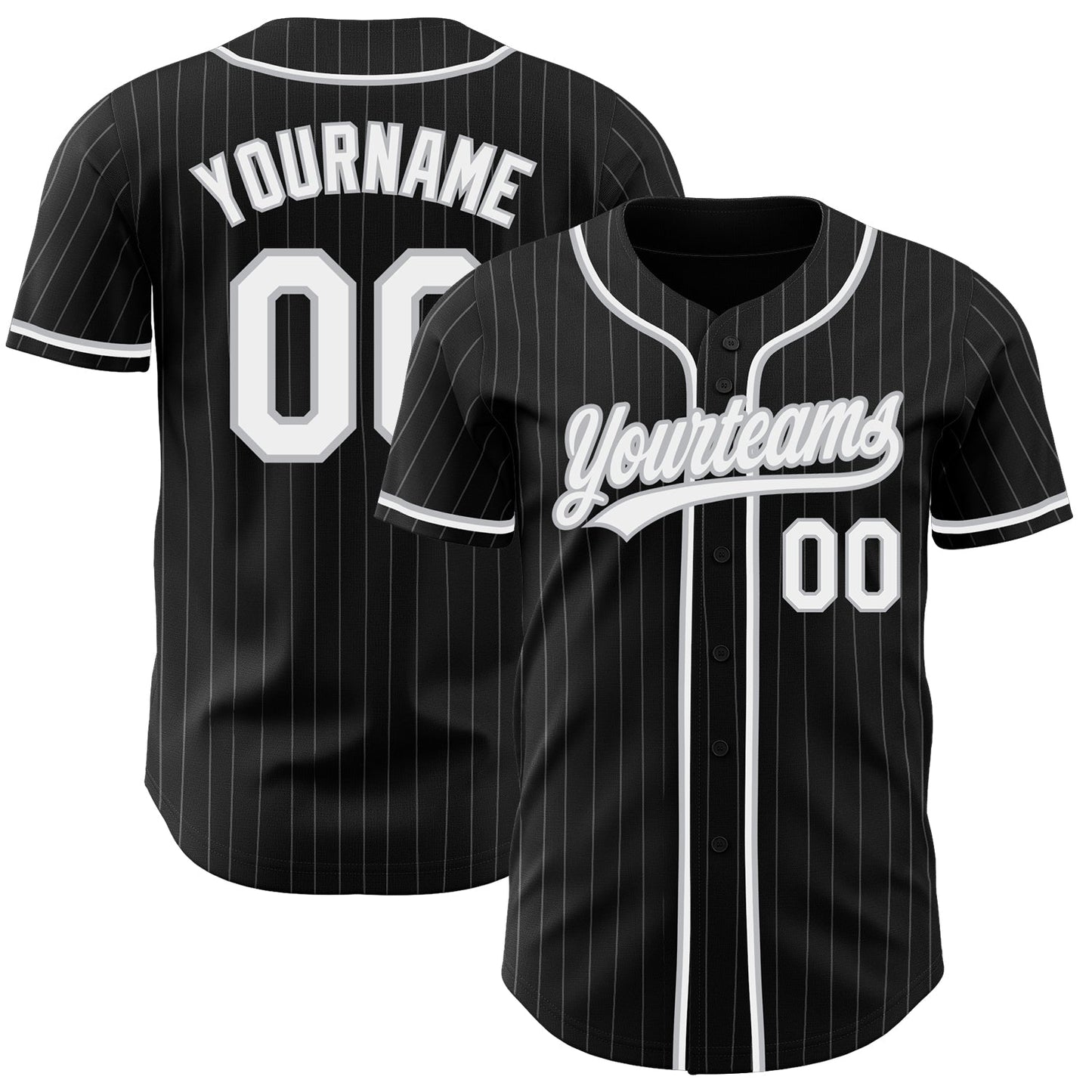 Custom Black Gray Pinstripe White Authentic Baseball Jersey - Sky-Custom