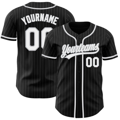 Custom Black Gray Pinstripe White Authentic Baseball Jersey - Sky-Custom