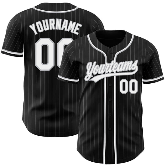 Custom Black Gray Pinstripe White Authentic Baseball Jersey - Sky-Custom