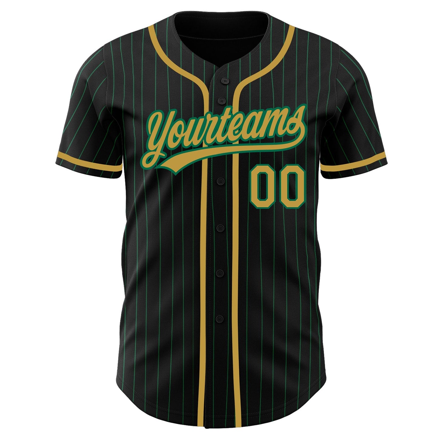 Custom Black Kelly Green Pinstripe Old Gold Authentic Baseball Jersey - Sky-Custom