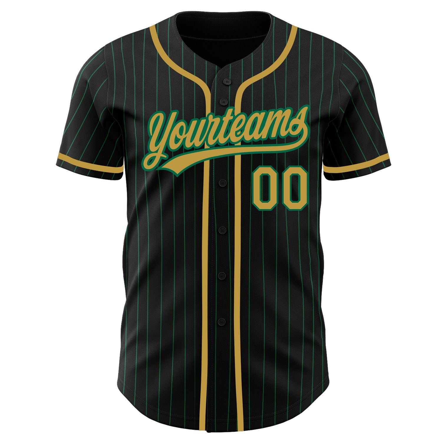 Custom Black Kelly Green Pinstripe Old Gold Authentic Baseball Jersey - Sky-Custom