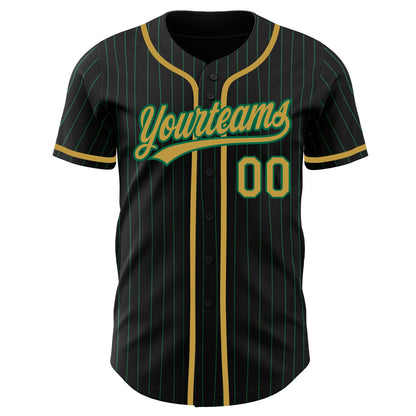 Custom Black Kelly Green Pinstripe Old Gold Authentic Baseball Jersey - Sky-Custom