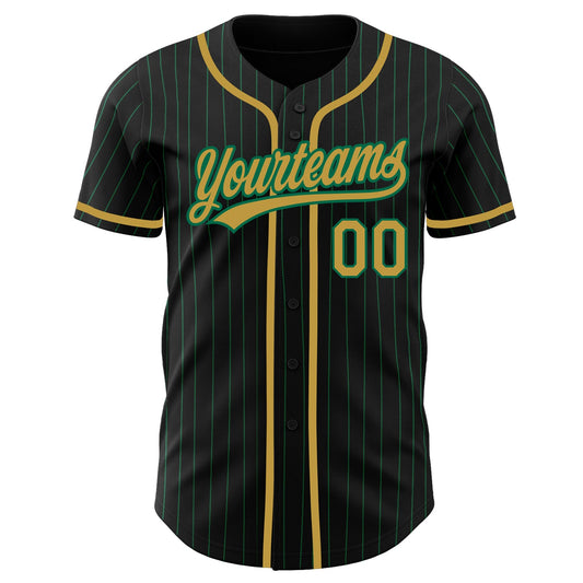 Custom Black Kelly Green Pinstripe Old Gold Authentic Baseball Jersey - Sky-Custom