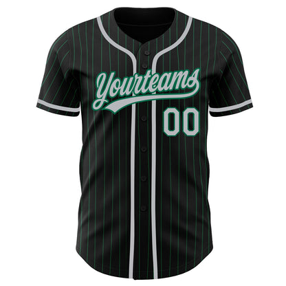 Custom Black Kelly Green Pinstripe Gray Authentic Baseball Jersey - Sky-Custom