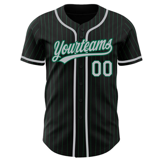 Custom Black Kelly Green Pinstripe Gray Authentic Baseball Jersey - Sky-Custom