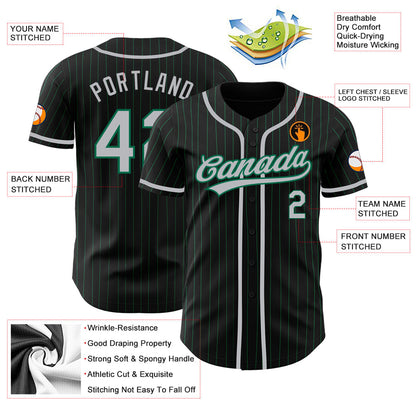 Custom Black Kelly Green Pinstripe Gray Authentic Baseball Jersey - Sky-Custom