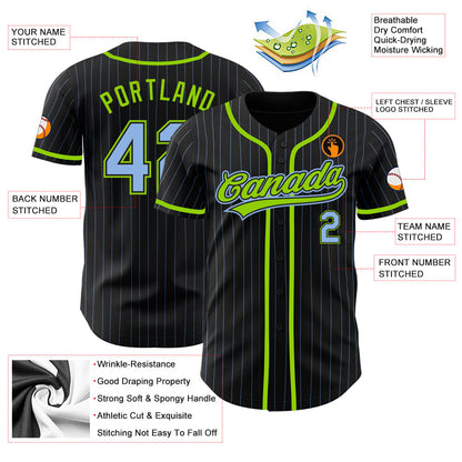 Custom Black Light Blue Pinstripe Light Blue-Neon Green Authentic Baseball Jersey - Sky-Custom