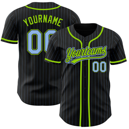 Custom Black Light Blue Pinstripe Light Blue-Neon Green Authentic Baseball Jersey - Sky-Custom