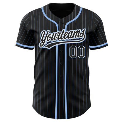 Custom Black Light Blue Pinstripe Black-White Authentic Baseball Jersey - Sky-Custom