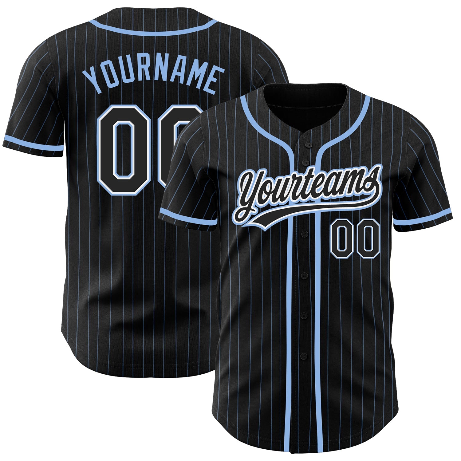 Custom Black Light Blue Pinstripe Black-White Authentic Baseball Jersey - Sky-Custom