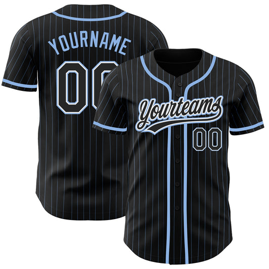 Custom Black Light Blue Pinstripe Black-White Authentic Baseball Jersey - Sky-Custom