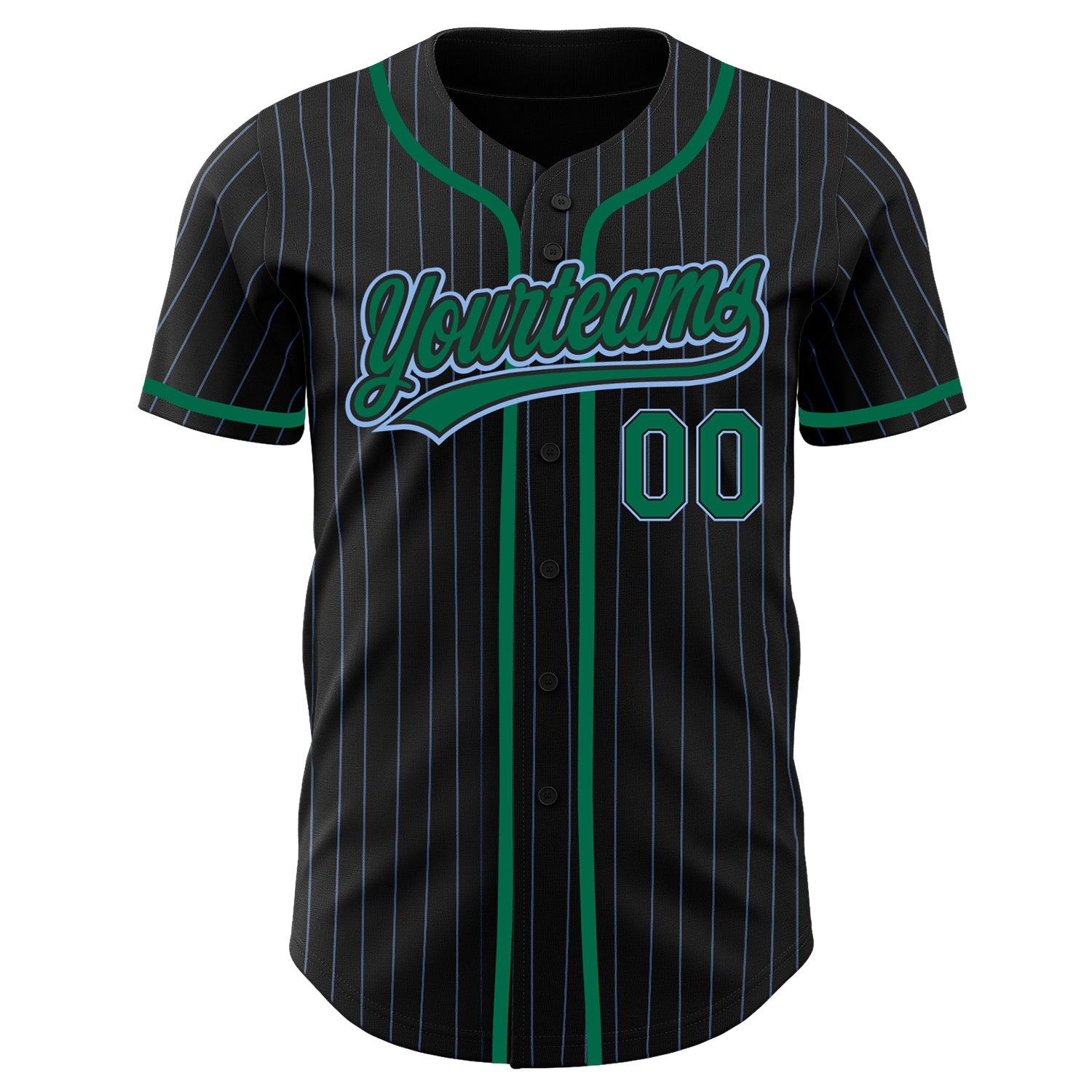 Custom Black Light Blue Pinstripe Kelly Green Authentic Baseball Jersey - Sky-Custom