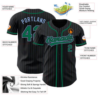 Custom Black Light Blue Pinstripe Kelly Green Authentic Baseball Jersey - Sky-Custom