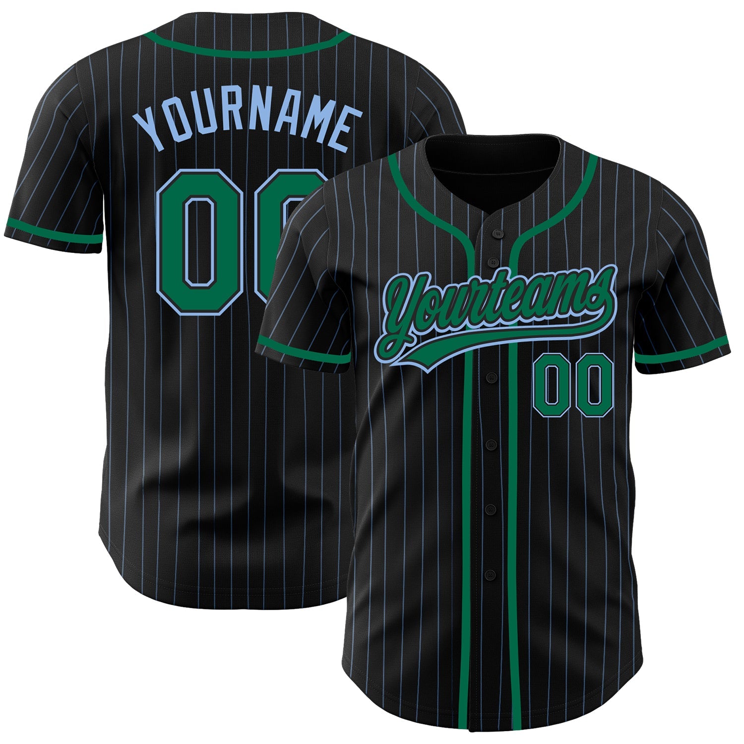 Custom Black Light Blue Pinstripe Kelly Green Authentic Baseball Jersey - Sky-Custom