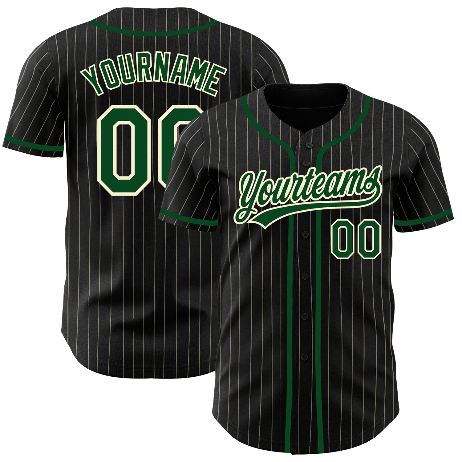 Custom Black Cream Pinstripe Green Authentic Baseball Jersey - Sky-Custom