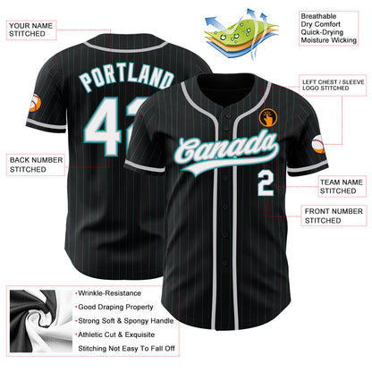 Custom Black Teal Pinstripe White-Gray Authentic Baseball Jersey - Sky-Custom