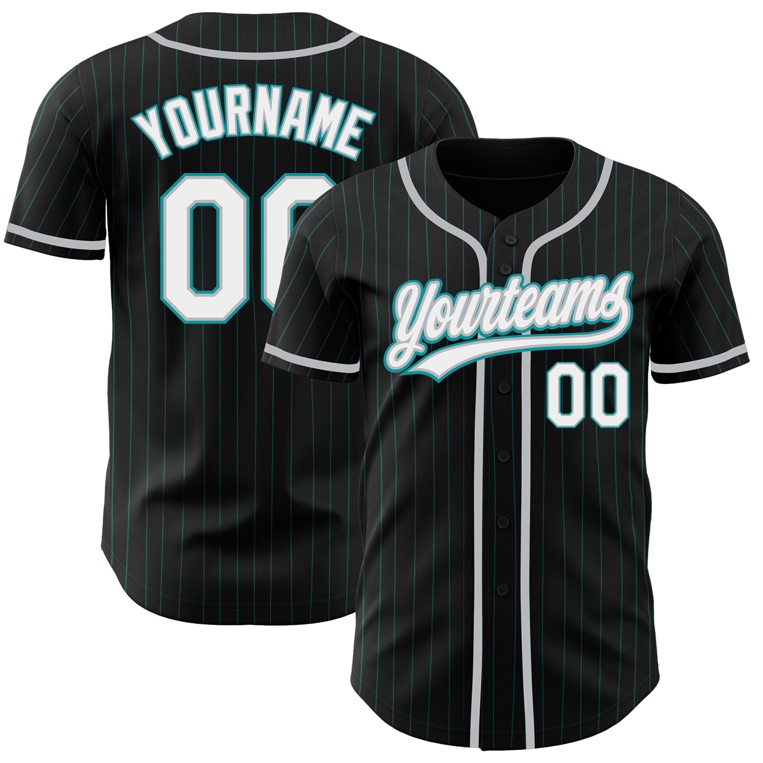 Custom Black Teal Pinstripe White-Gray Authentic Baseball Jersey - Sky-Custom