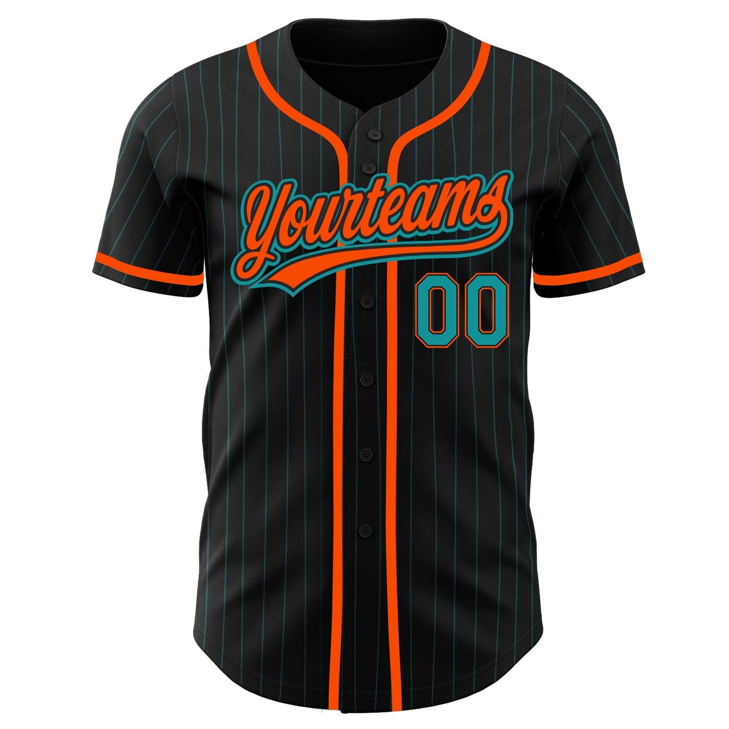 Custom Black Teal Pinstripe Teal-Orange Authentic Baseball Jersey - Sky-Custom
