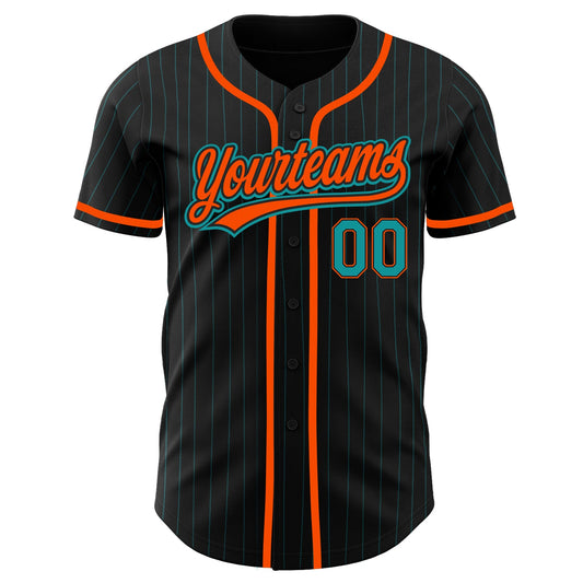 Custom Black Teal Pinstripe Teal-Orange Authentic Baseball Jersey - Sky-Custom