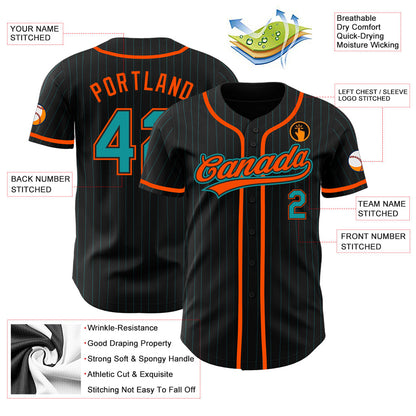 Custom Black Teal Pinstripe Teal-Orange Authentic Baseball Jersey - Sky-Custom