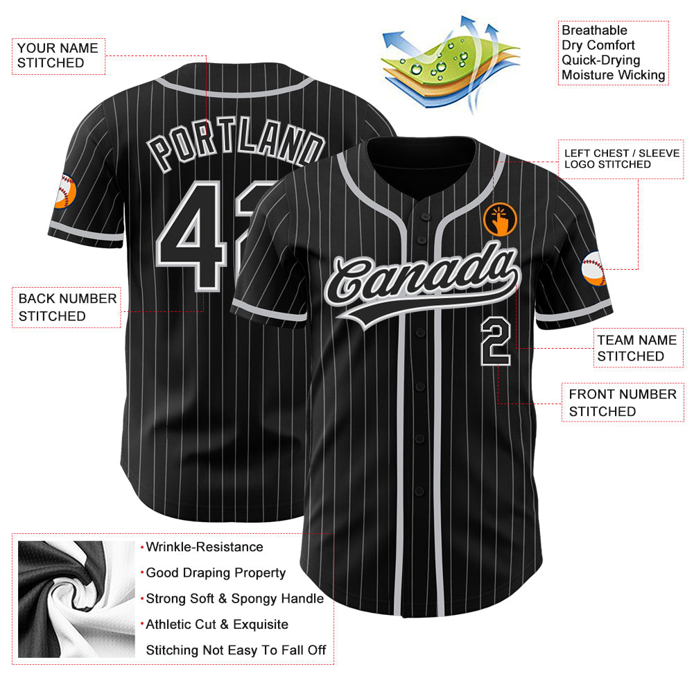 Custom Black White Pinstripe Black-Gray Authentic Baseball Jersey - Sky-Custom