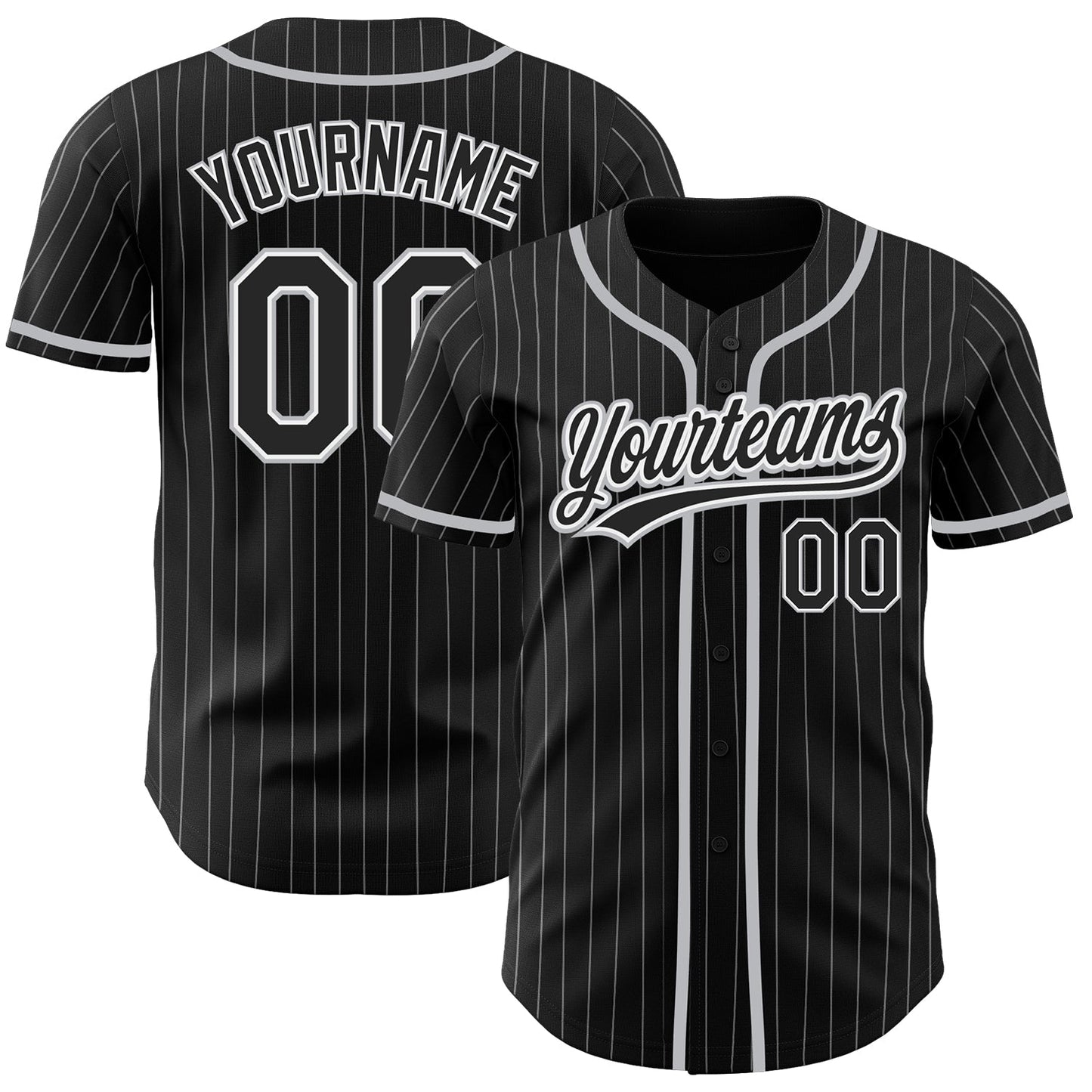 Custom Black White Pinstripe Black-Gray Authentic Baseball Jersey - Sky-Custom