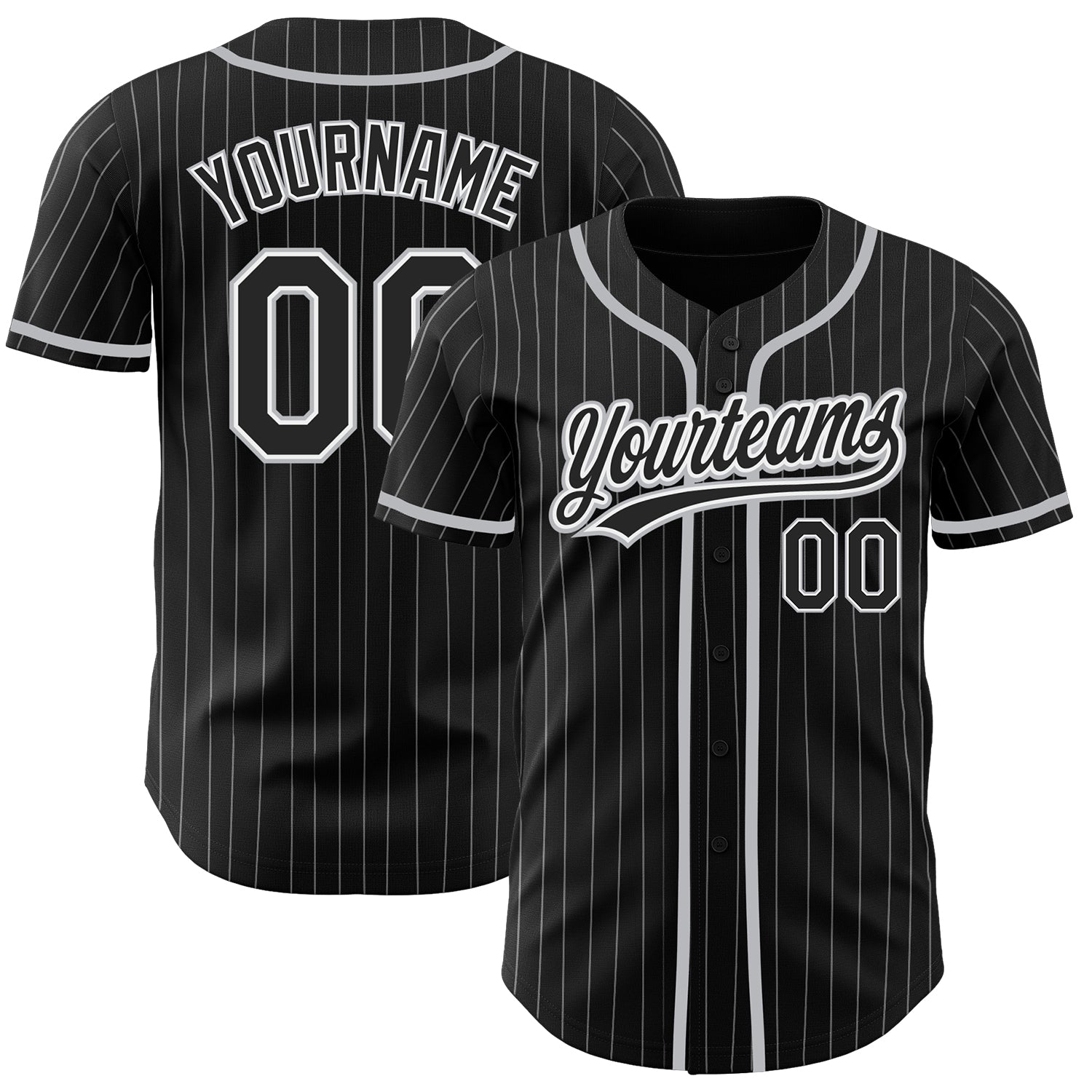 Custom Black White Pinstripe Black-Gray Authentic Baseball Jersey - Sky-Custom