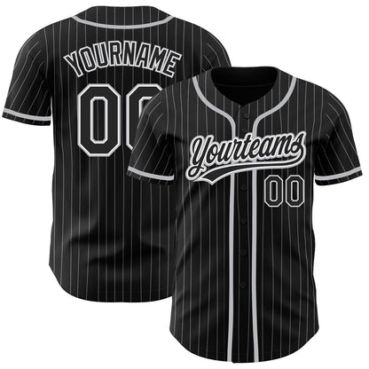 Custom Black White Pinstripe Black-Gray Authentic Baseball Jersey - Sky-Custom