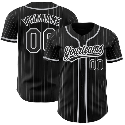 Custom Black White Pinstripe Black-Gray Authentic Baseball Jersey - Sky-Custom