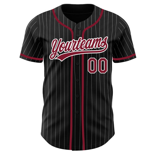 Custom Black White Pinstripe Crimson Authentic Baseball Jersey - Sky-Custom