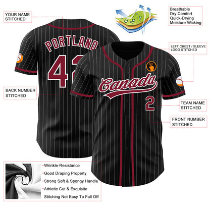 Custom Black White Pinstripe Crimson Authentic Baseball Jersey - Sky-Custom