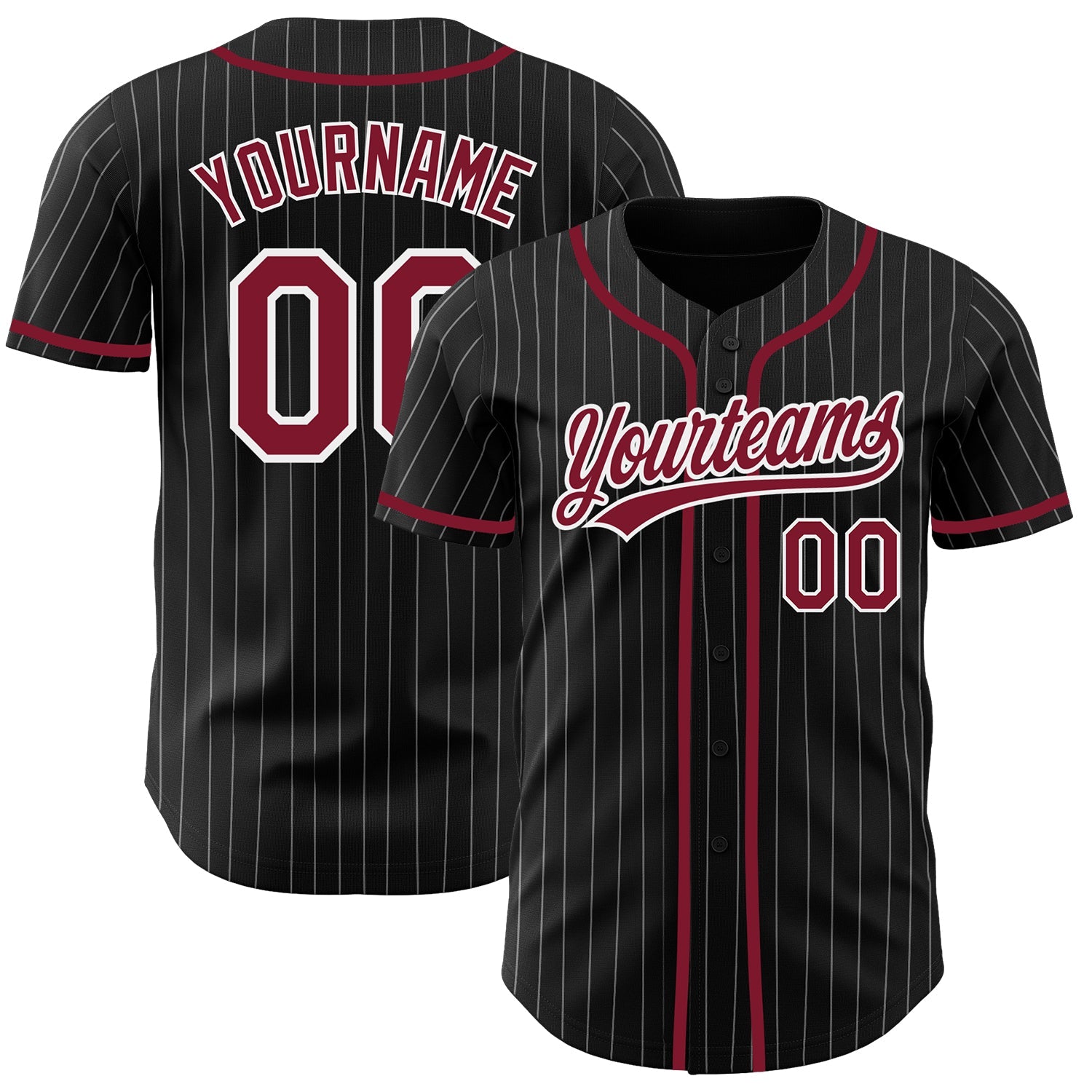 Custom Black White Pinstripe Crimson Authentic Baseball Jersey - Sky-Custom