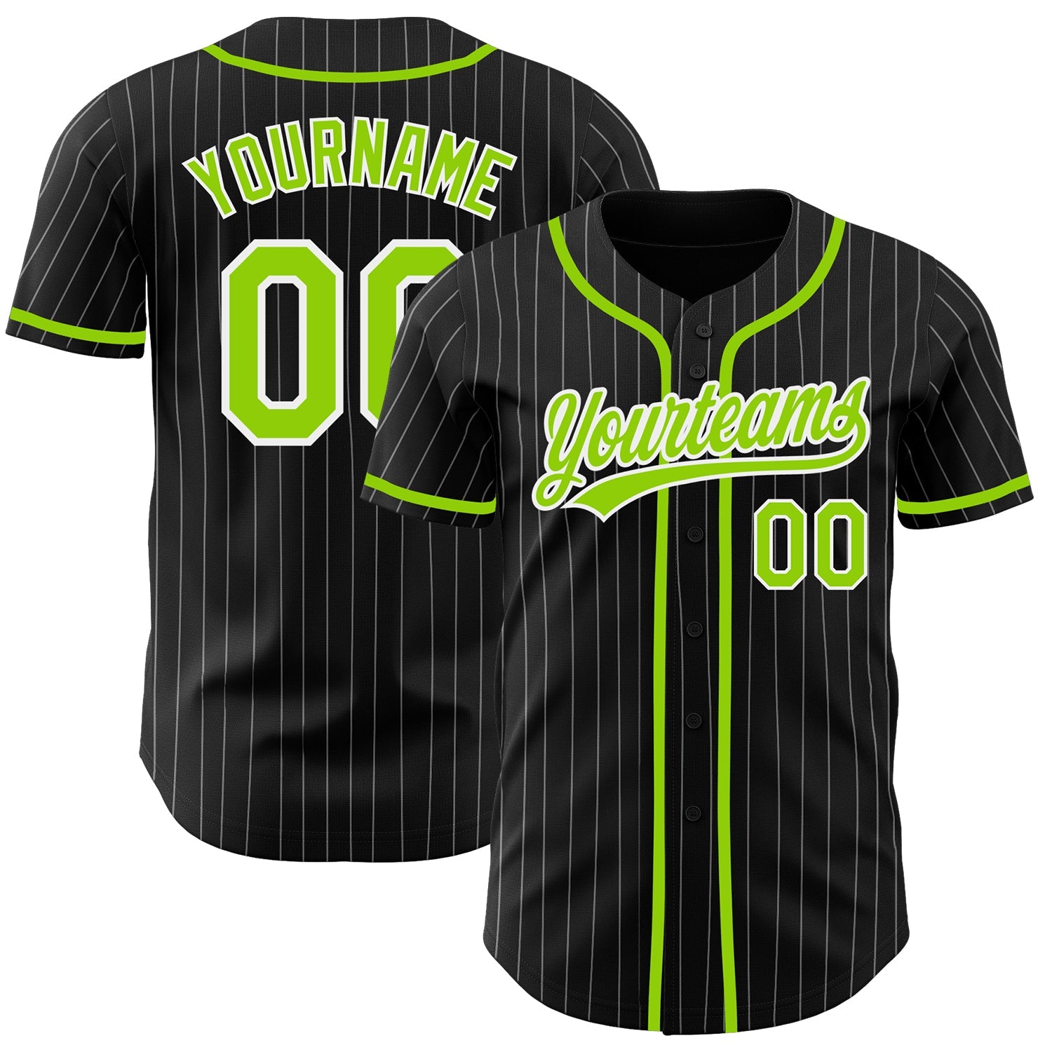 Custom Black White Pinstripe Neon Green Authentic Baseball Jersey - Sky-Custom
