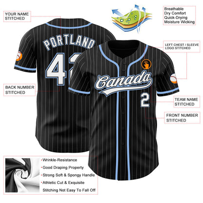 Custom Black White Pinstripe White-Light Blue Authentic Baseball Jersey - Sky-Custom
