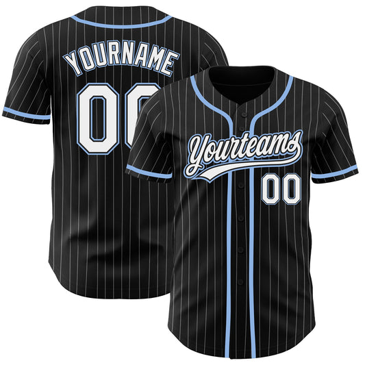 Custom Black White Pinstripe White-Light Blue Authentic Baseball Jersey - Sky-Custom