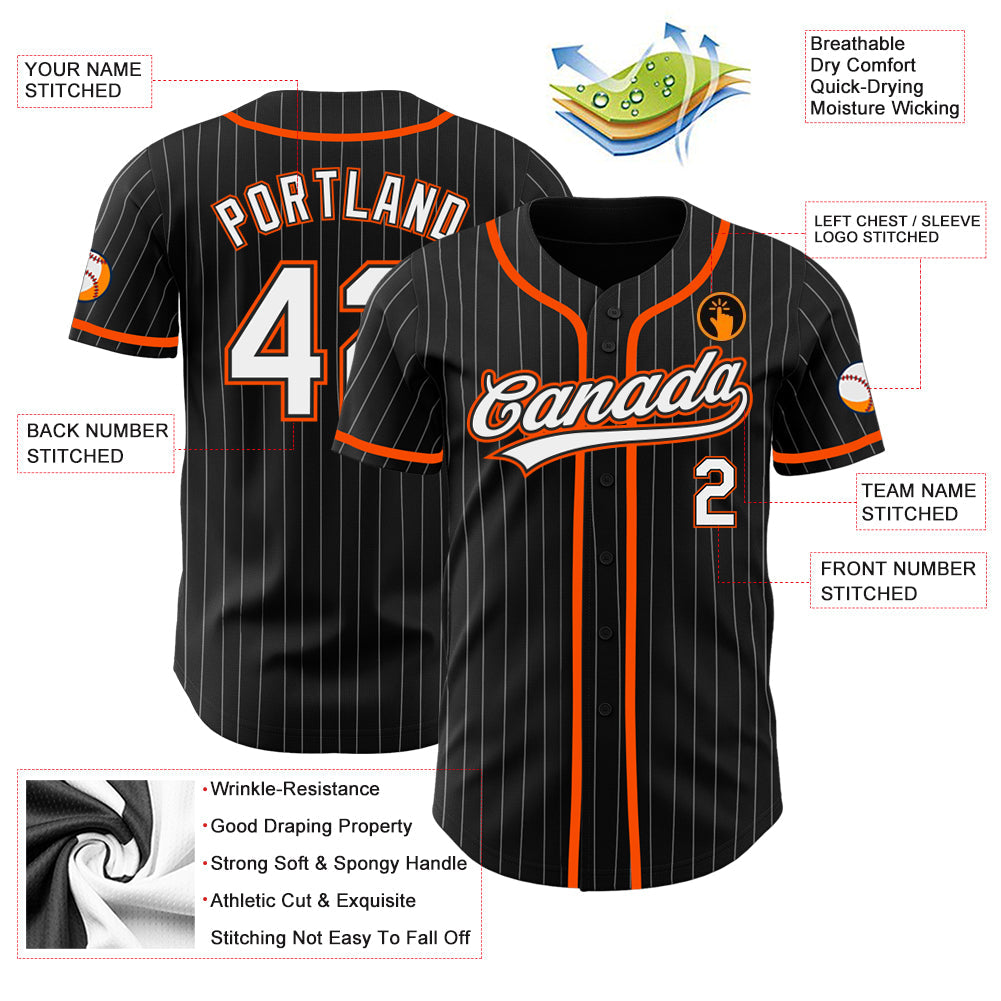 Custom Black White Pinstripe White-Orange Authentic Baseball Jersey - Sky-Custom