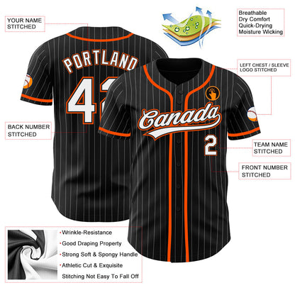 Custom Black White Pinstripe White-Orange Authentic Baseball Jersey - Sky-Custom